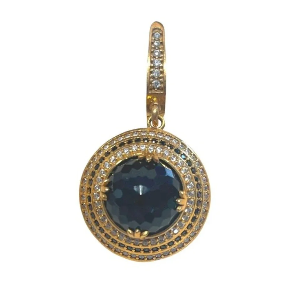 MISA 925‎ Vermeil Black Onyx & CZ Halo Drop Earrings, Pavé Huggie, Signed - Picture 3 of 6